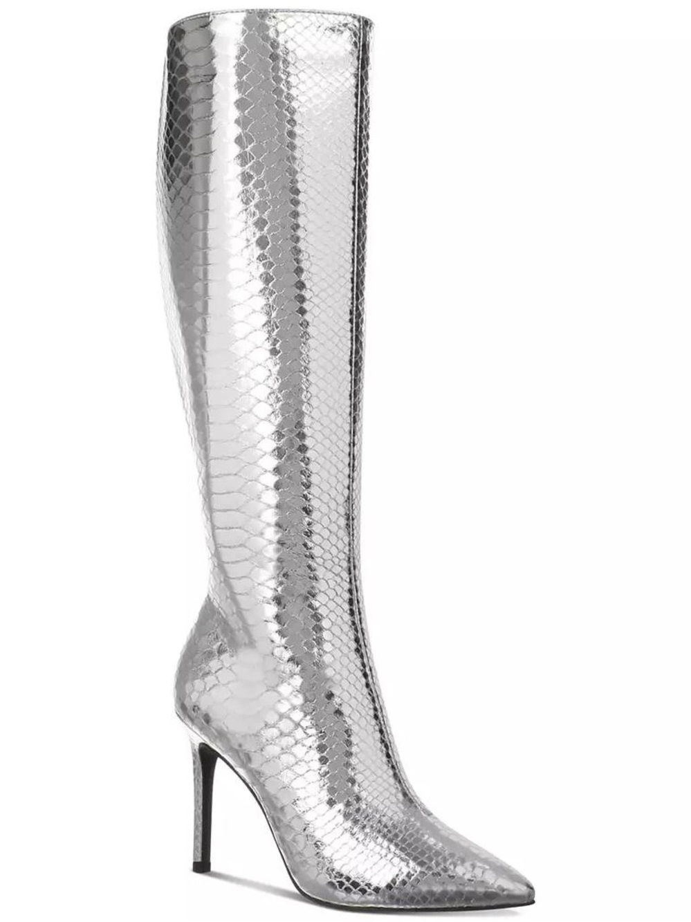 I.N.C Silver Metallic Knee-High Pointed Stiletto Boots INC MACYS New